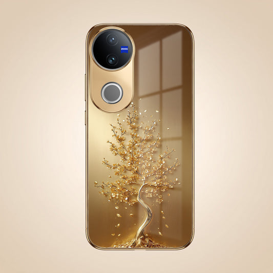 Vivo V50 5G Golden Tree Gold Electroplated Glass Phone Back Case