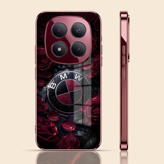 Redmi Note 15 Pro Plus 5G BMW Logo Burgundy Electroplated Glass Back Case