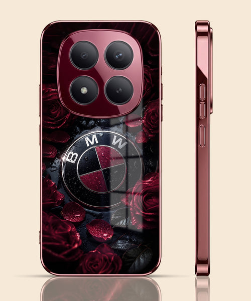 Redmi Note 15 Pro Plus 5G BMW Logo Burgundy Electroplated Glass Back Case