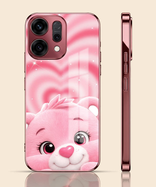 Oppo Reno 14 5G Luxury Cute Teddy Pink Electroplated Glass Phone Back Case