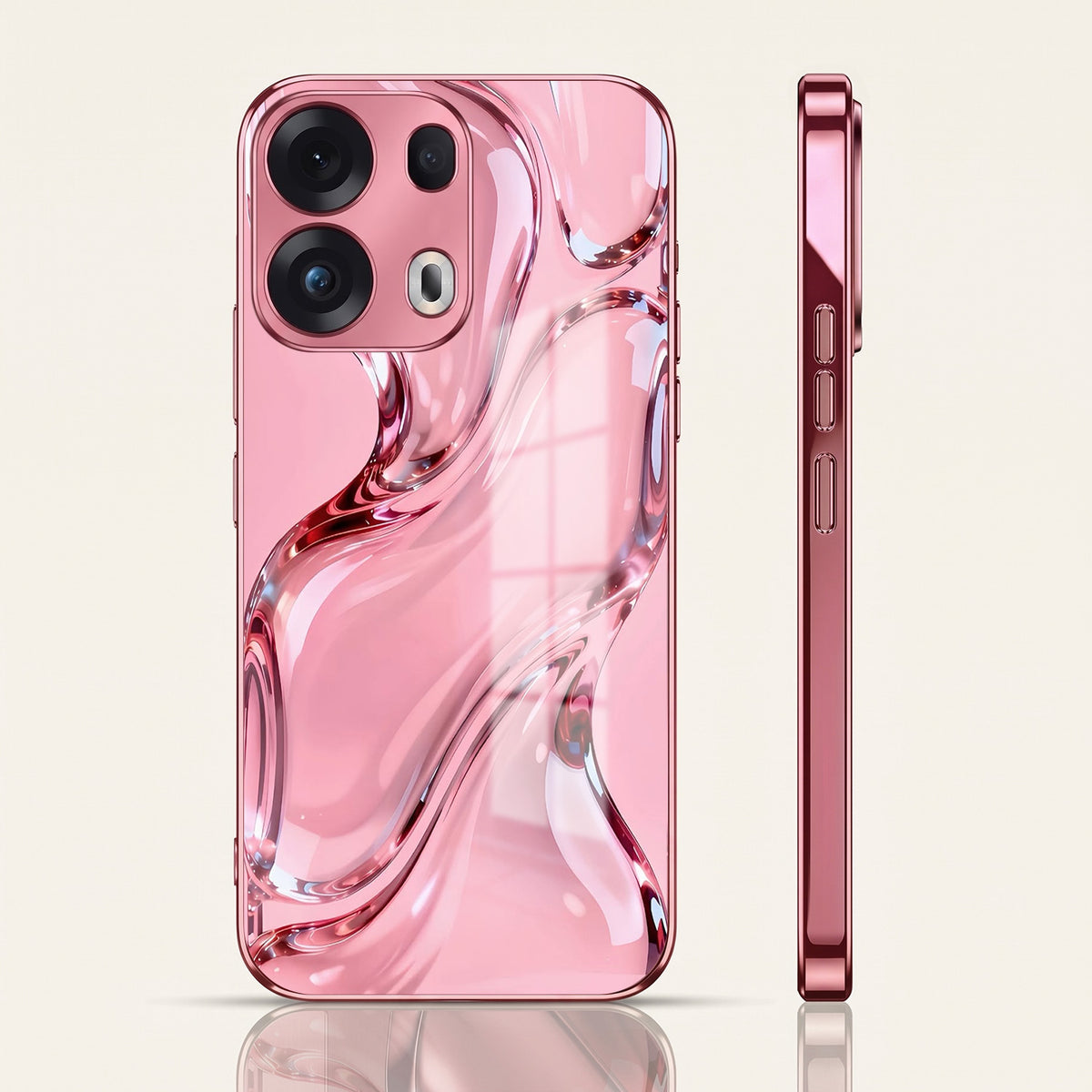 Oppo Reno 13 Pro 5G Crystal Wave Energy Pink Electroplated Glass Phone Back Case