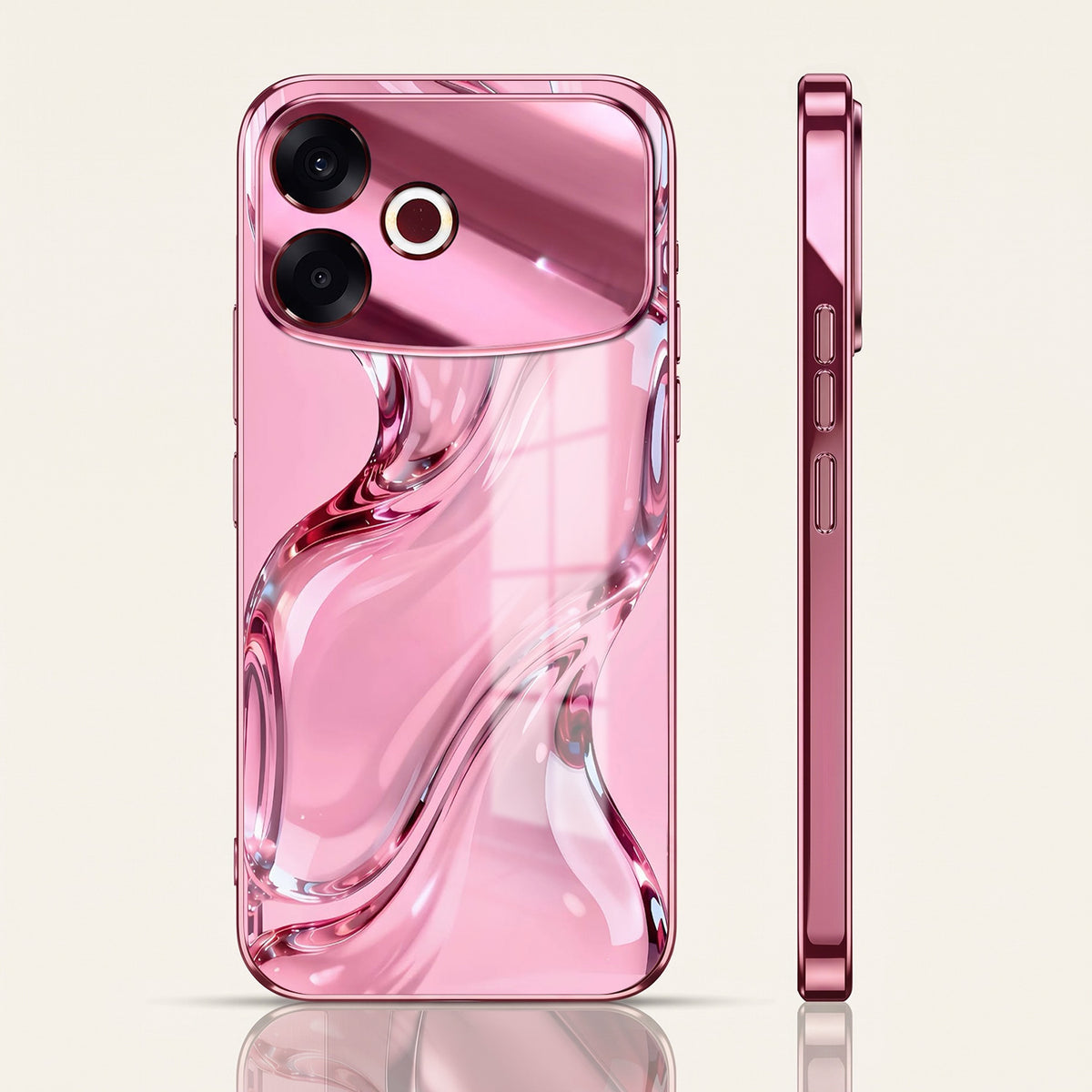 Oppo F33 Pro 5G Crystal Wave Energy Pink Electroplated Glass Phone Back Case