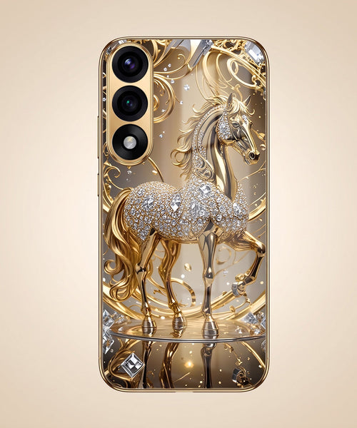 OnePlus Nord 5 5G Luxury Horse Texture Gold Electroplated Glass Phone Back Case