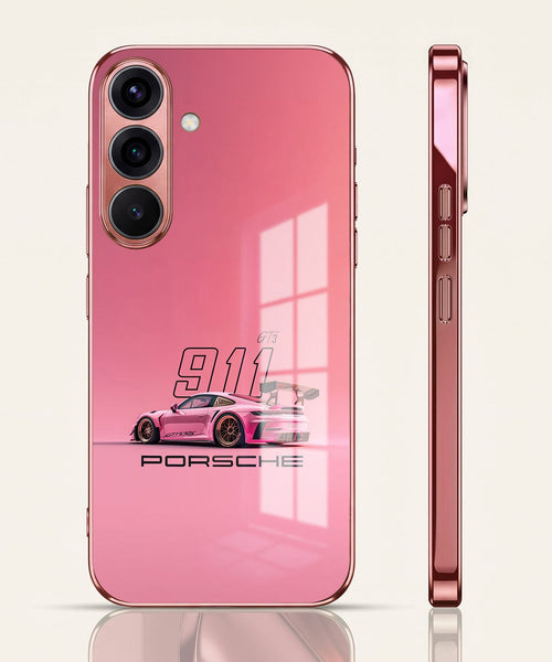 Samsung Galaxy A36 5G Luxury Porsche 911 Pink Electroplated Glass Phone Back Case