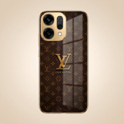 Oppo Reno 14 5G LV Brown Monogram Gold Electroplated Glass Phone Back Case
