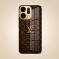 Oppo Reno 14 5G LV Brown Monogram Gold Electroplated Glass Phone Back Case
