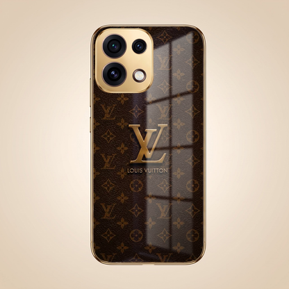 Oppo Reno 16C 5G LV Brown Monogram Gold Electroplated Glass Phone Back Case