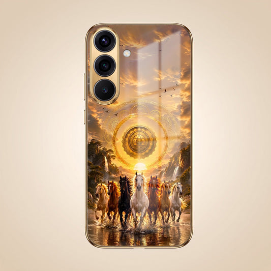 Samsung Galaxy A37 5G Celestial Seven Horses Gold Electroplated Glass Phone Back Case