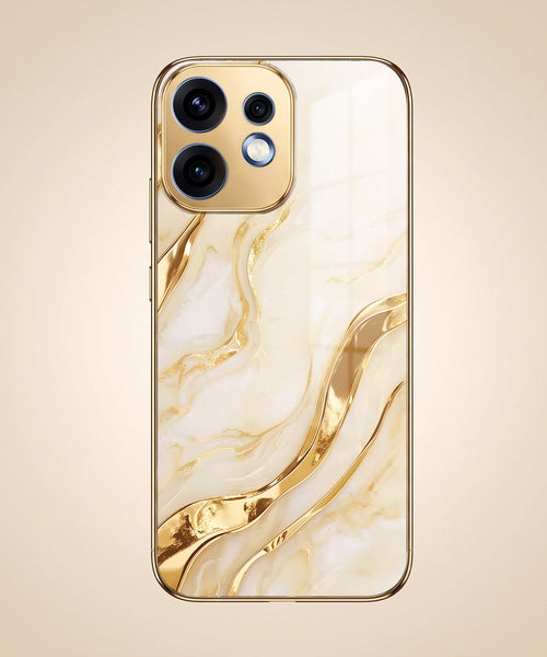 Oppo Reno 16 5G Marvel Texture Gold Electroplated Glass Phone Back Case