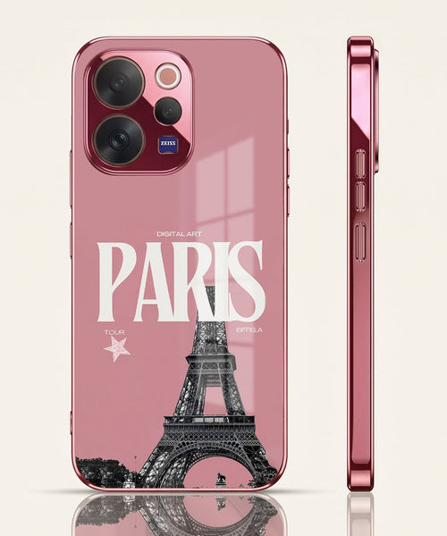 Vivo V70 5G Luxury Paris Tower Pink Electroplated Glass Phone Back Case