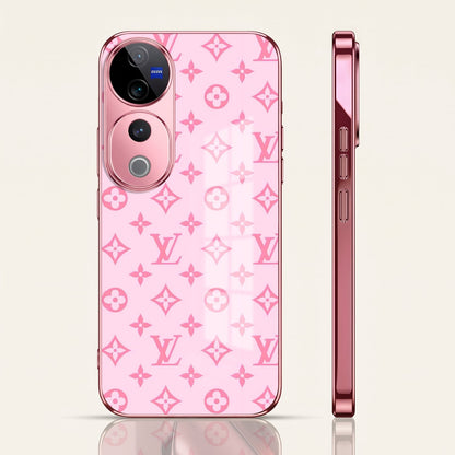 Vivo V40 Pro 5G Luxury Monogram Pink Electroplated Glass Phone Back Case