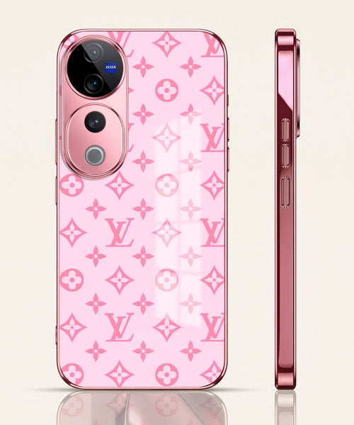 Vivo V40 Pro 5G Luxury Monogram Pink Electroplated Glass Phone Back Case