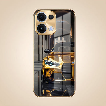 Oppo Reno 13 5G Golden BMW Gold Electroplated Glass Phone Back Case