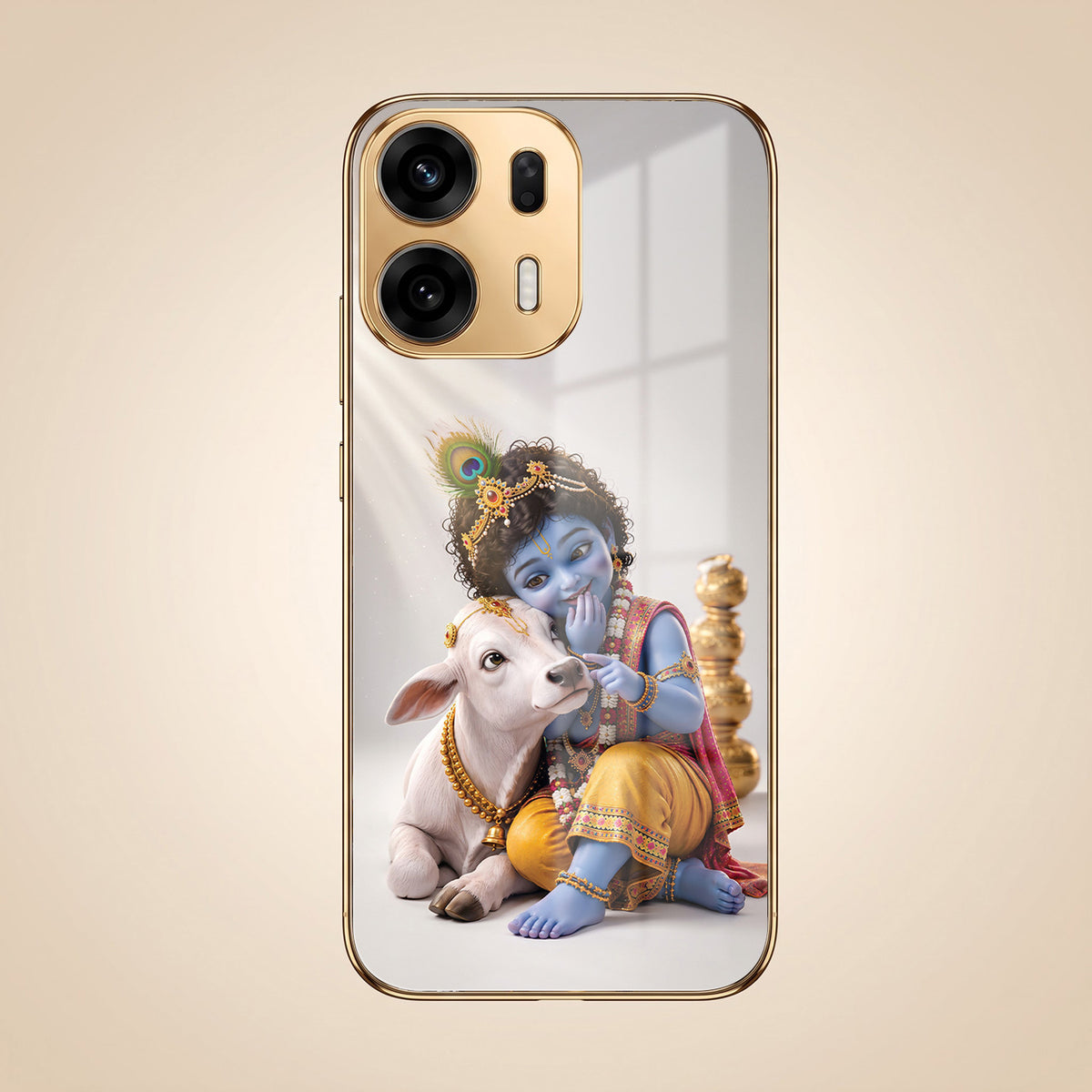Oppo K14 Plus 5G Bal Krishna Blessings Gold Electroplated Glass Phone Back Case