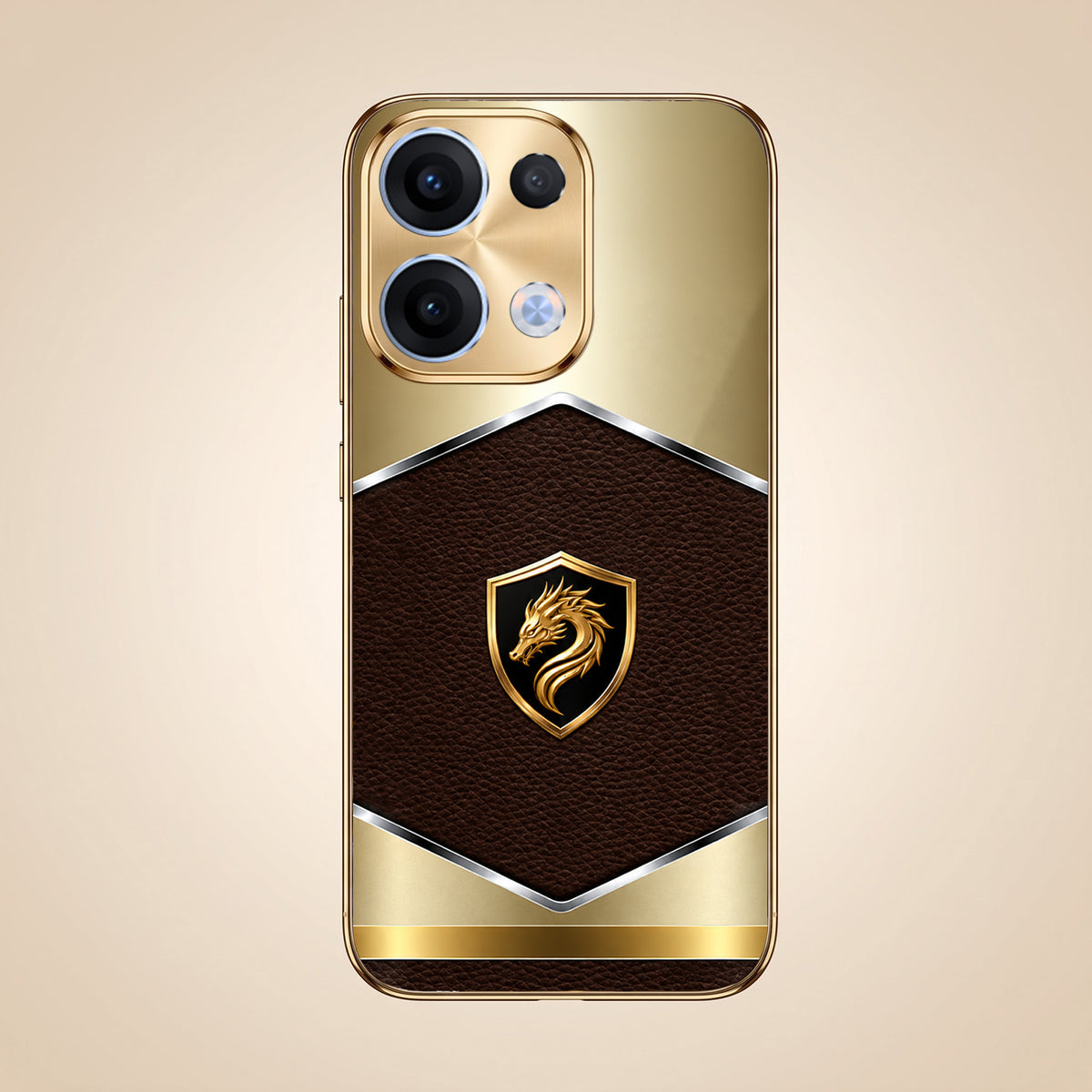 Oppo Reno 13 5G Dragon Crest Gold Electroplated Glass Phone Back Case