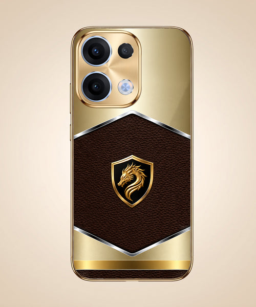 Oppo Reno 13 5G Dragon Crest Gold Electroplated Glass Phone Back Case