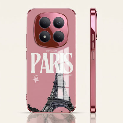 Redmi Note 15 Pro+ 5G Luxury Paris Tower Pink Electroplated Glass Phone Back Case