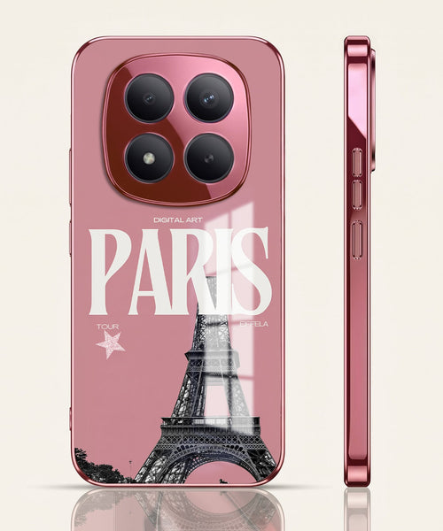 Redmi Note 15 Pro+ 5G Luxury Paris Tower Pink Electroplated Glass Phone Back Case