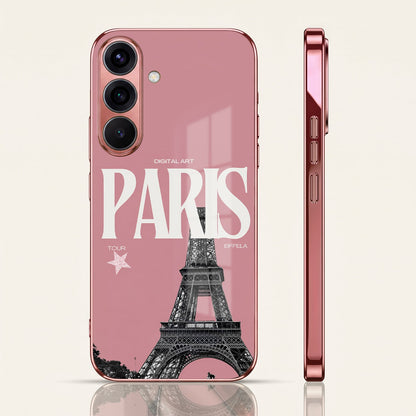 Samsung Galaxy A36 5G Luxury Paris Tower Pink Electroplated Glass Phone Back Case