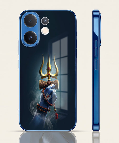 Vivo V60 5G Divine Shiva Trisul Blue Electroplated Glass Phone Back Case