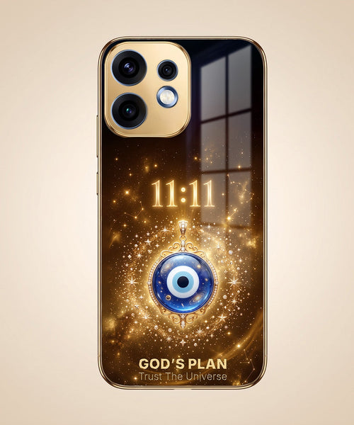 Oppo Reno 16 5G God’s Plan Evil Eye Gold Electroplated Glass Phone Back Case