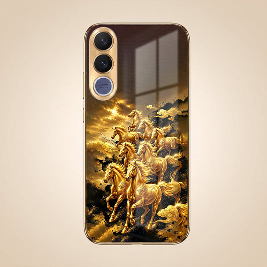 Vivo V70 FE 5G Horses Royal Glory Gold Electroplated Glass Phone Back Case