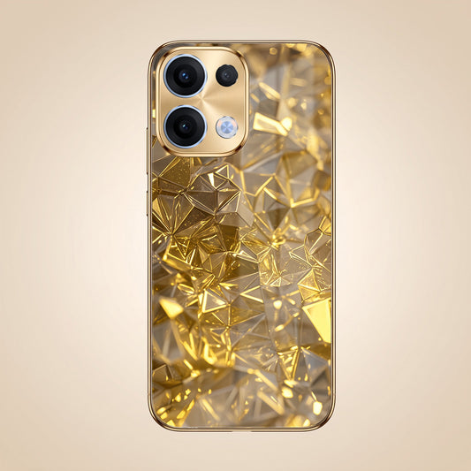 Oppo Reno 13 5G Golden Diamond Shatter Gold Electroplated Glass Phone Back Case