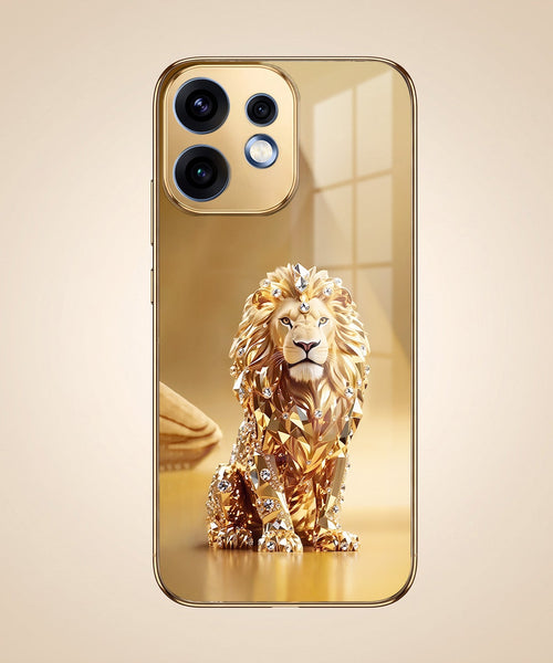 Oppo Reno 16 5G Luxury Lion Gold Electroplated Glass Phone Back Case