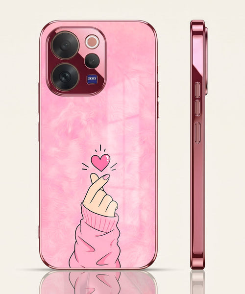 Vivo V70 5G Luxury Heart Pink Electroplated Glass Phone Back Case