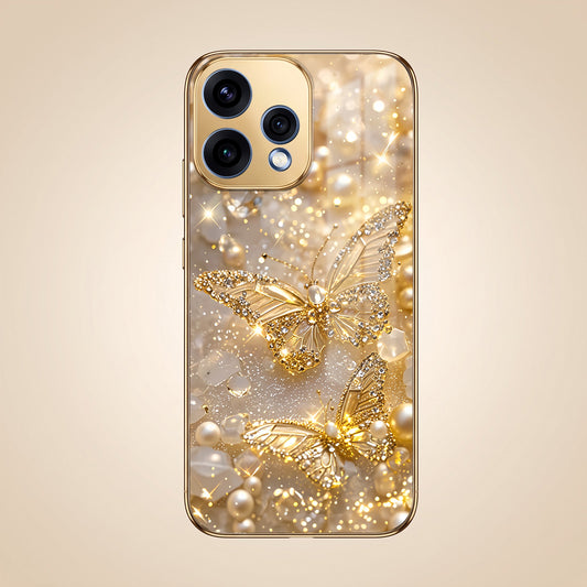 Oppo Reno 15 5G Golden Butterfly Gold Electroplated Glass Phone Back Case