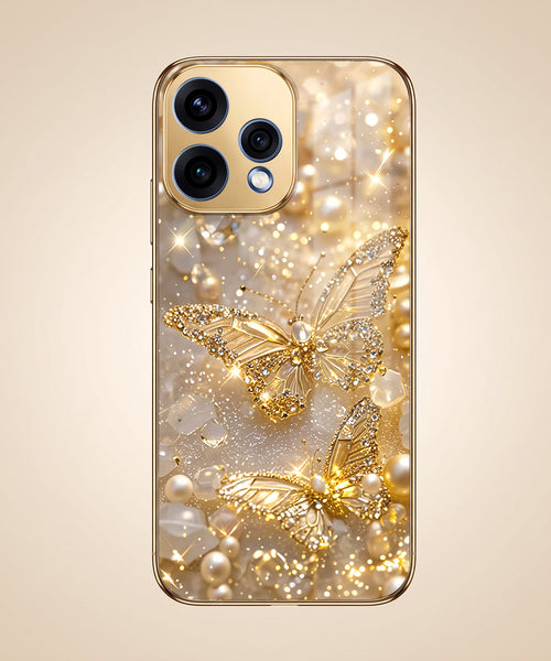 Oppo Reno 15 5G Golden Butterfly Gold Electroplated Glass Phone Back Case