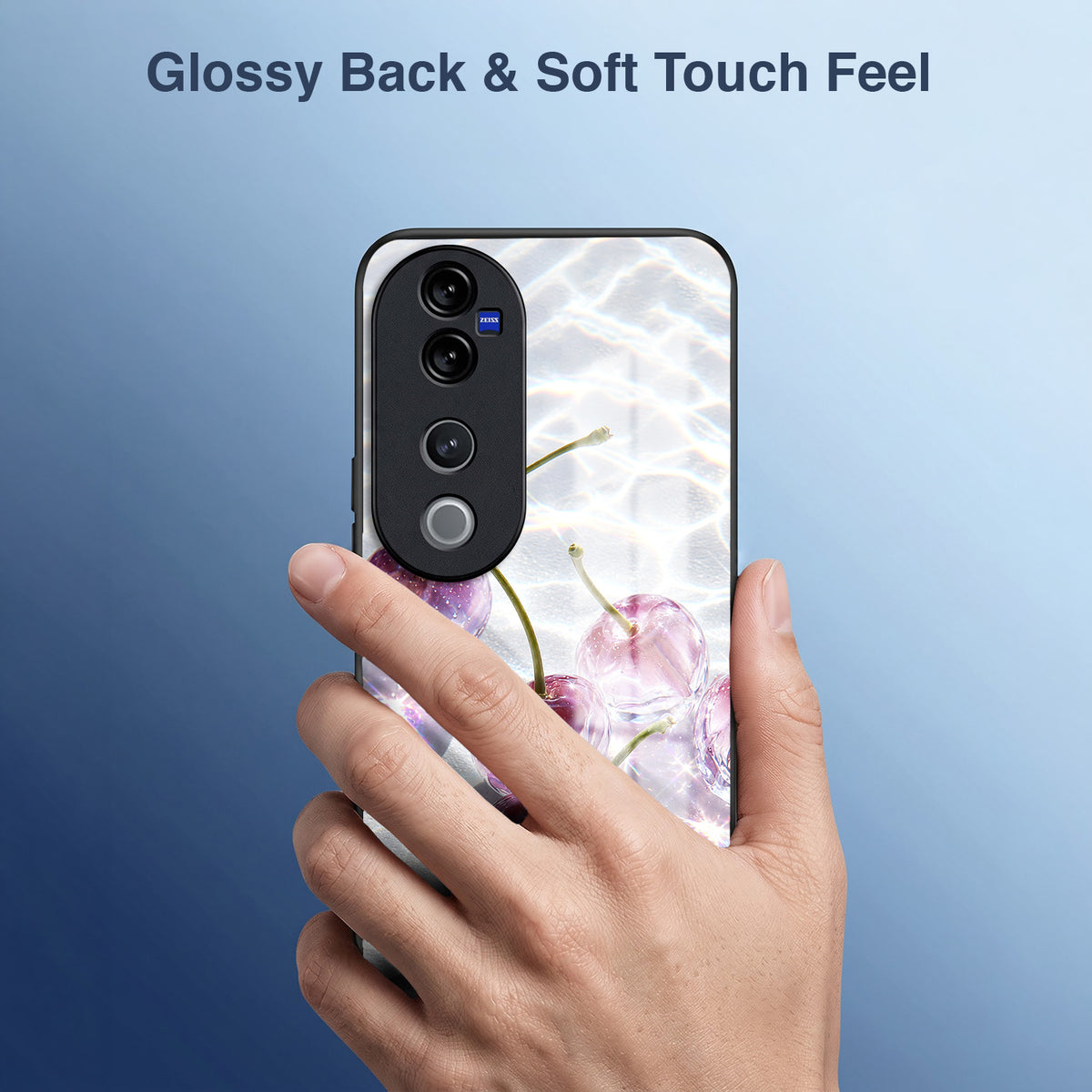 Vivo V40 Pro 5G Purple Transparent Cherry Acrylic Glass Back Case