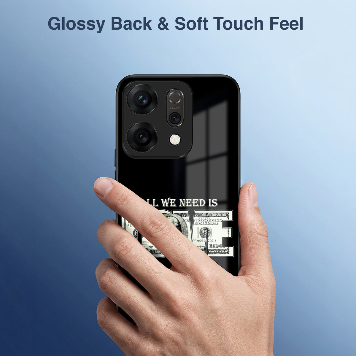 Oppo Reno 14 5G Premium Acrylic Shockproof Glass Back Case (Money Love)