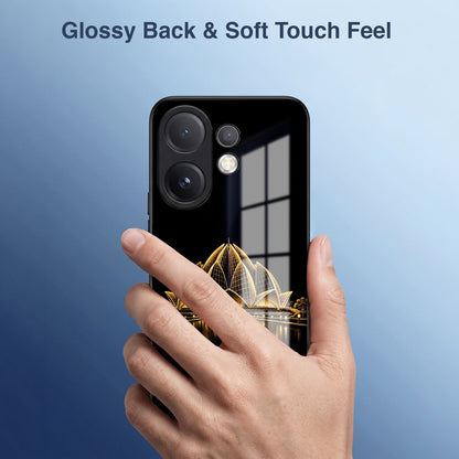 Vivo V60 5G Premium Acrylic Shockproof Glass Back Case (Golden Lotus)