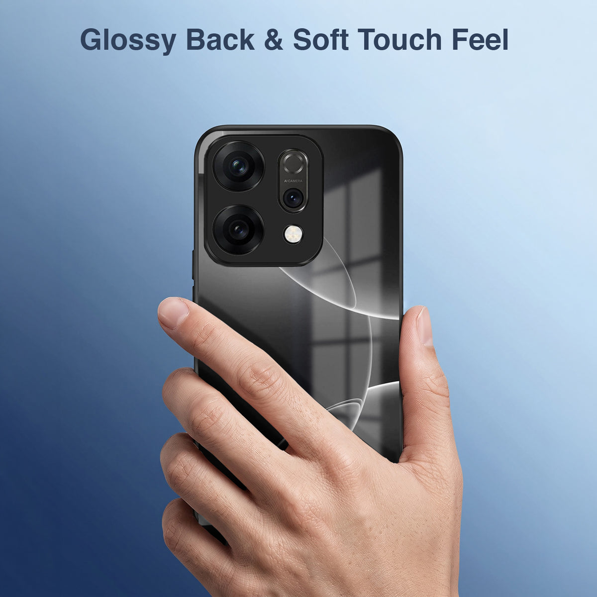Oppo Reno 14 5G Premium Acrylic Shockproof Glass Back Case (Black Wave)