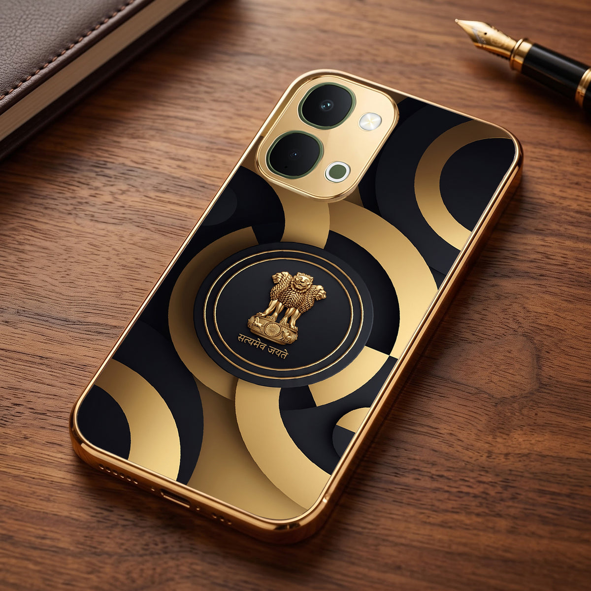 Vivo T5x 5G Royal Emblem Gold Electroplated Glass Phone Back Case
