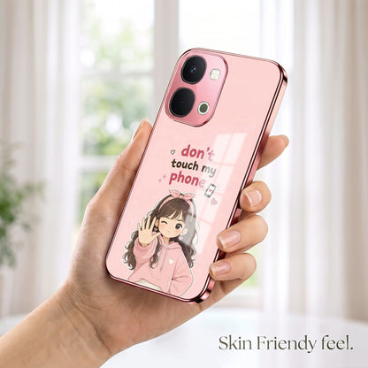 Vivo T5x 5G Luxury Anime Girl Pink Electroplated Glass Phone Back Case
