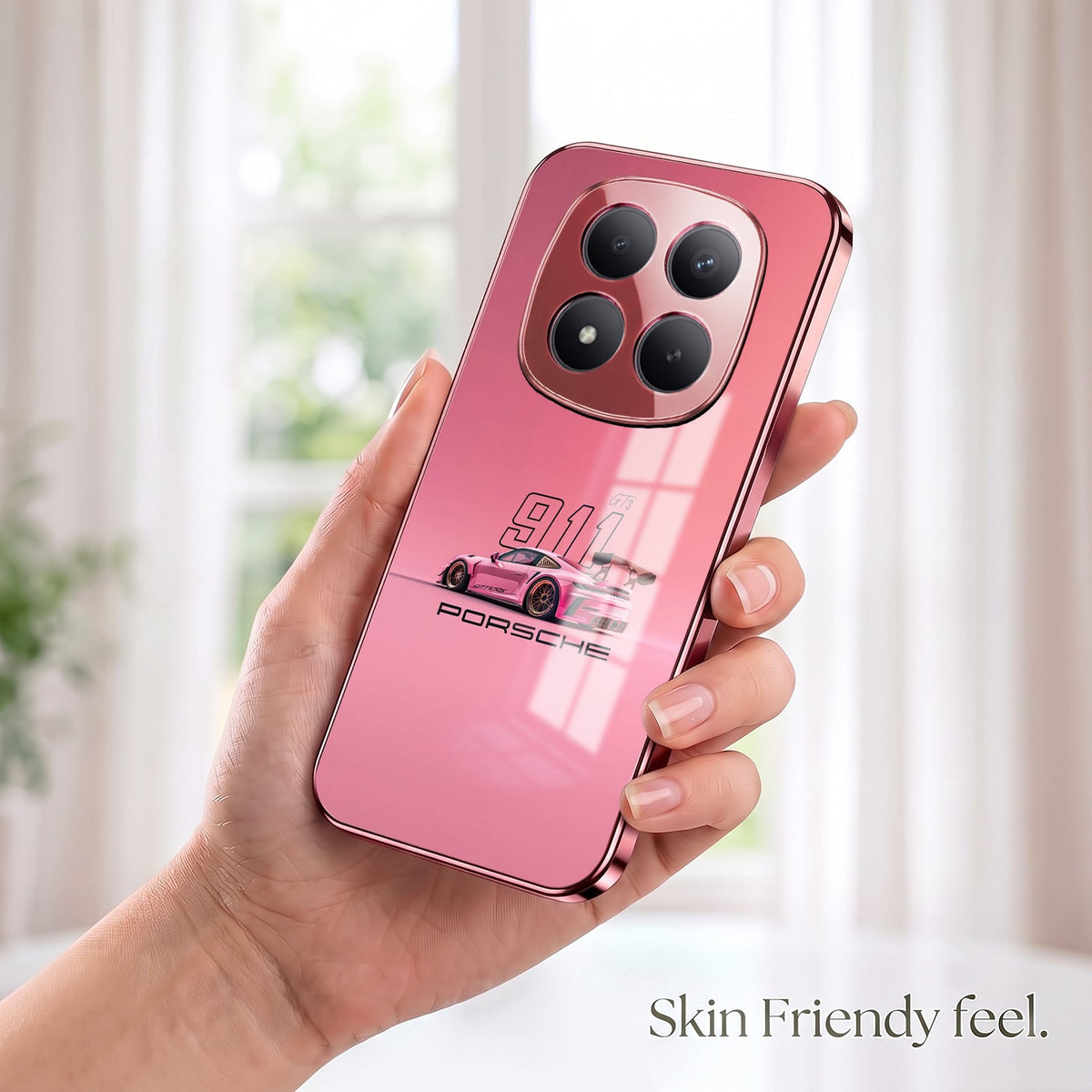 Redmi Note 15 Pro+ 5G Luxury Porsche 911 Pink Electroplated Glass Phone Back Case