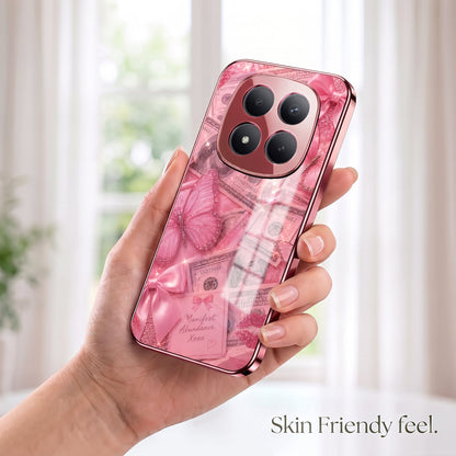 Redmi Note 15 Pro+ 5G Luxury Dollar Butterfly Pink Electroplated Glass Phone Back Case