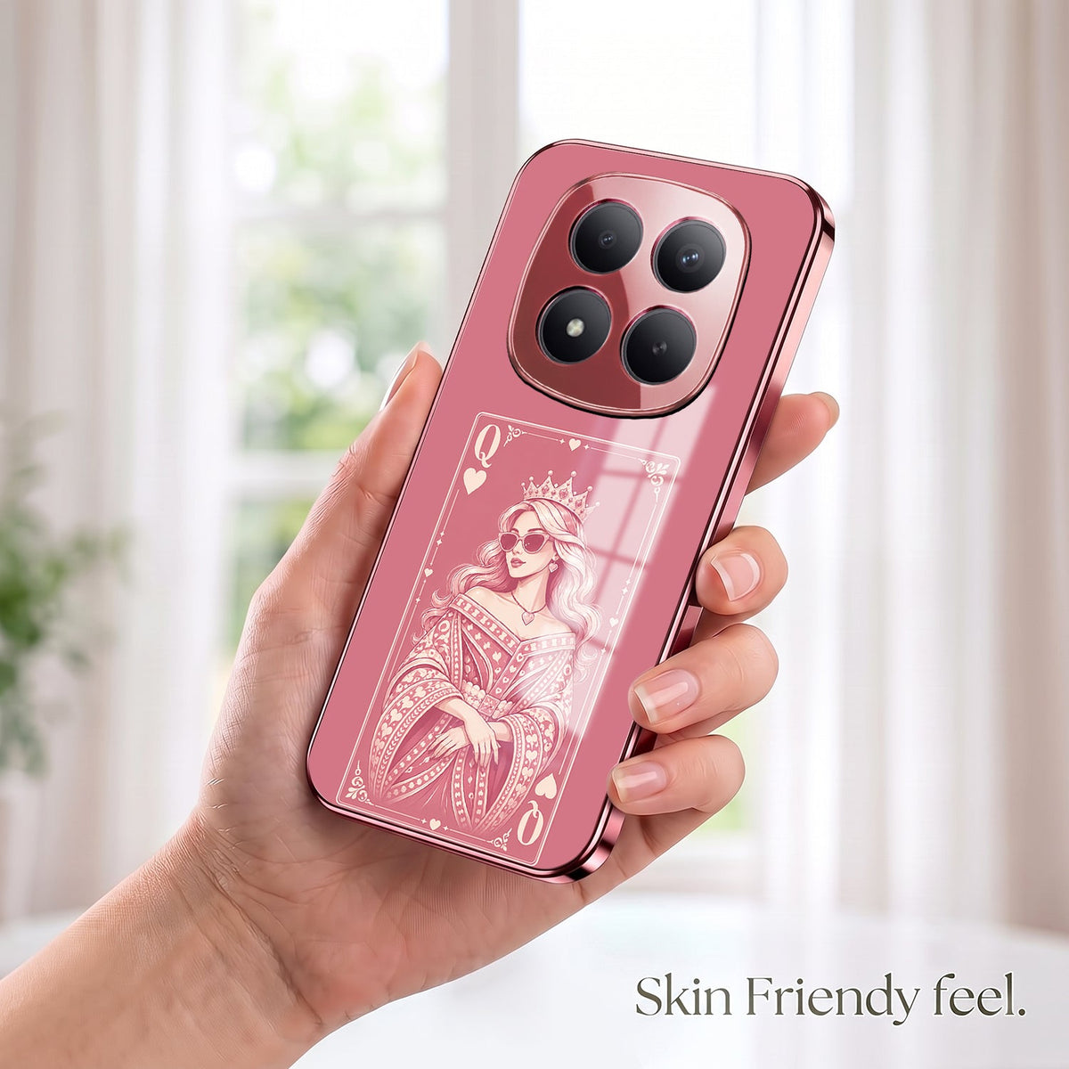 Redmi Note 15 Pro+ 5G Luxury Royal Queen Pink Electroplated Glass Phone Back Case
