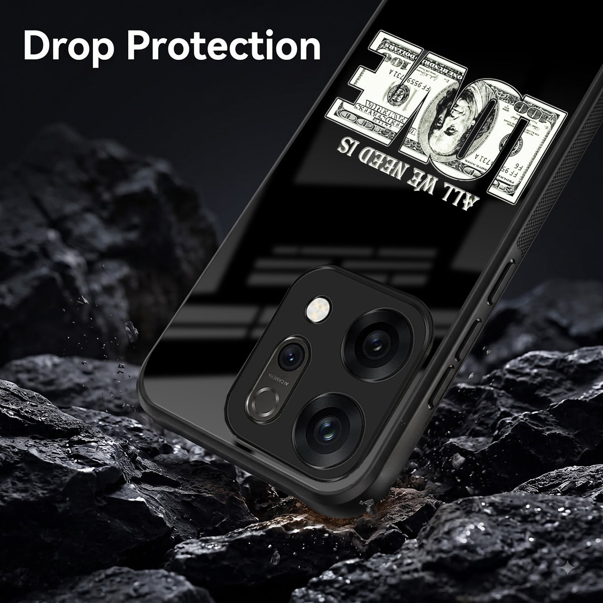 Oppo Reno 14 5G Premium Acrylic Shockproof Glass Back Case (Money Love)