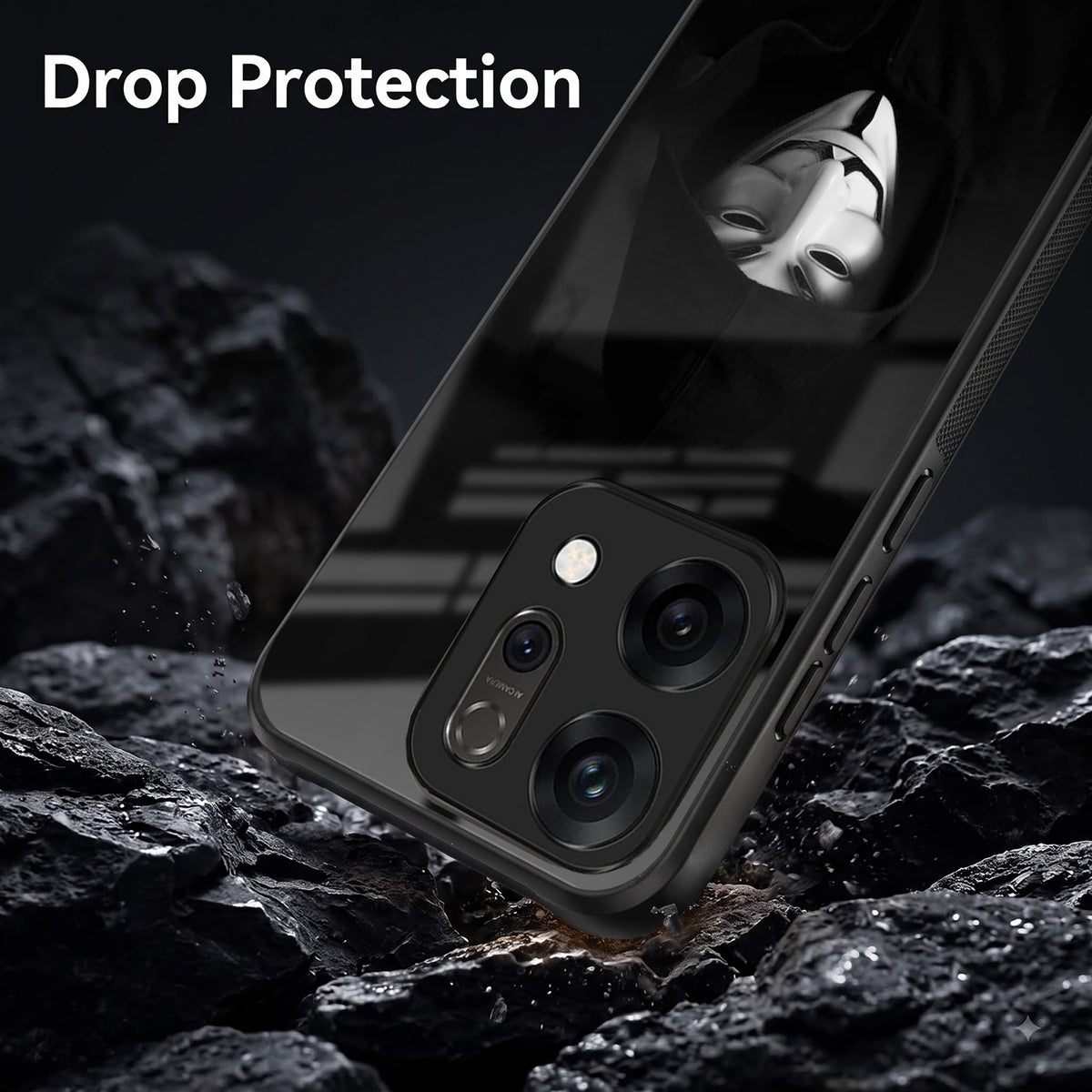 Oppo Reno 14 5G Premium Acrylic Shockproof Glass Back Case (Dark Hacker)