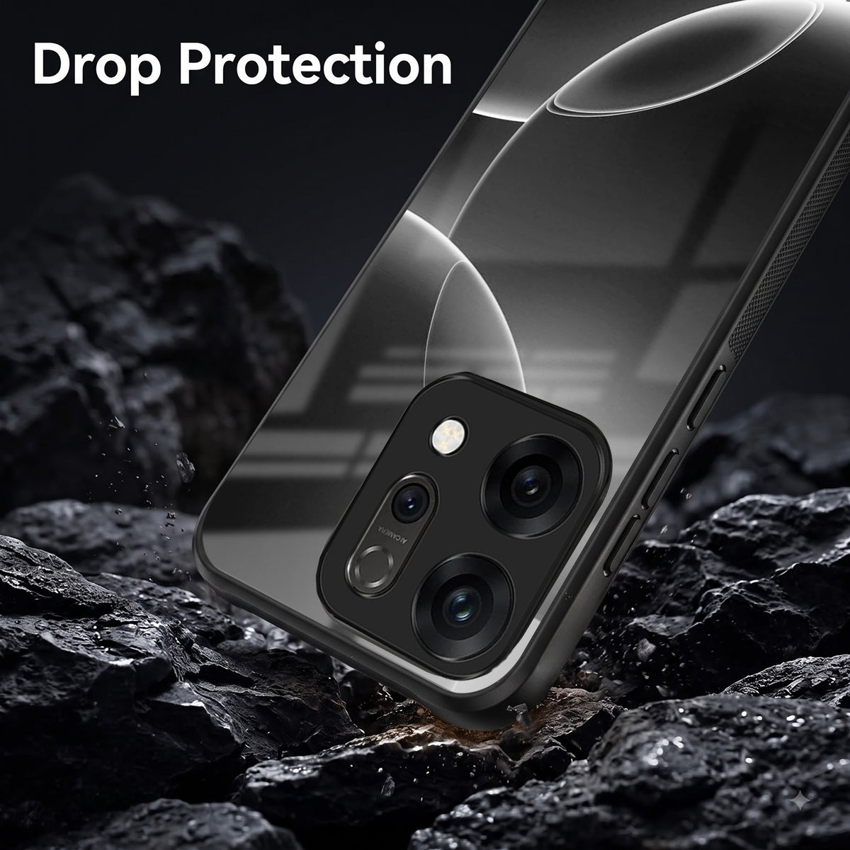 Oppo Reno 14 5G Premium Acrylic Shockproof Glass Back Case (Black Wave)