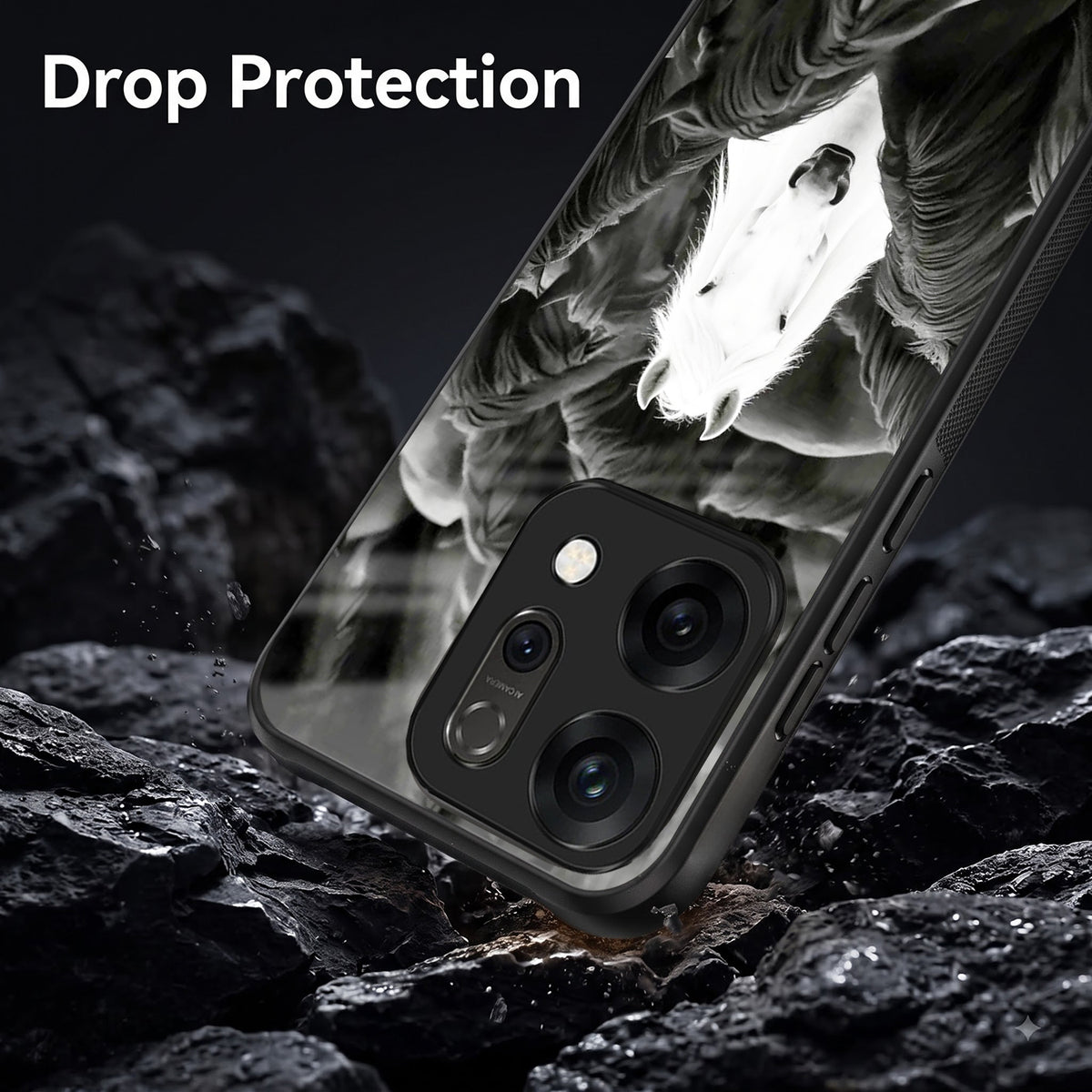 Oppo Reno 14 5G Premium Acrylic Shockproof Glass Back Case (Mystic Stallion)