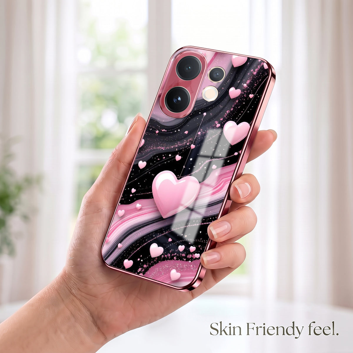 Vivo V60 5G Love Sparkle Pink Electroplated Glass Phone Back Case