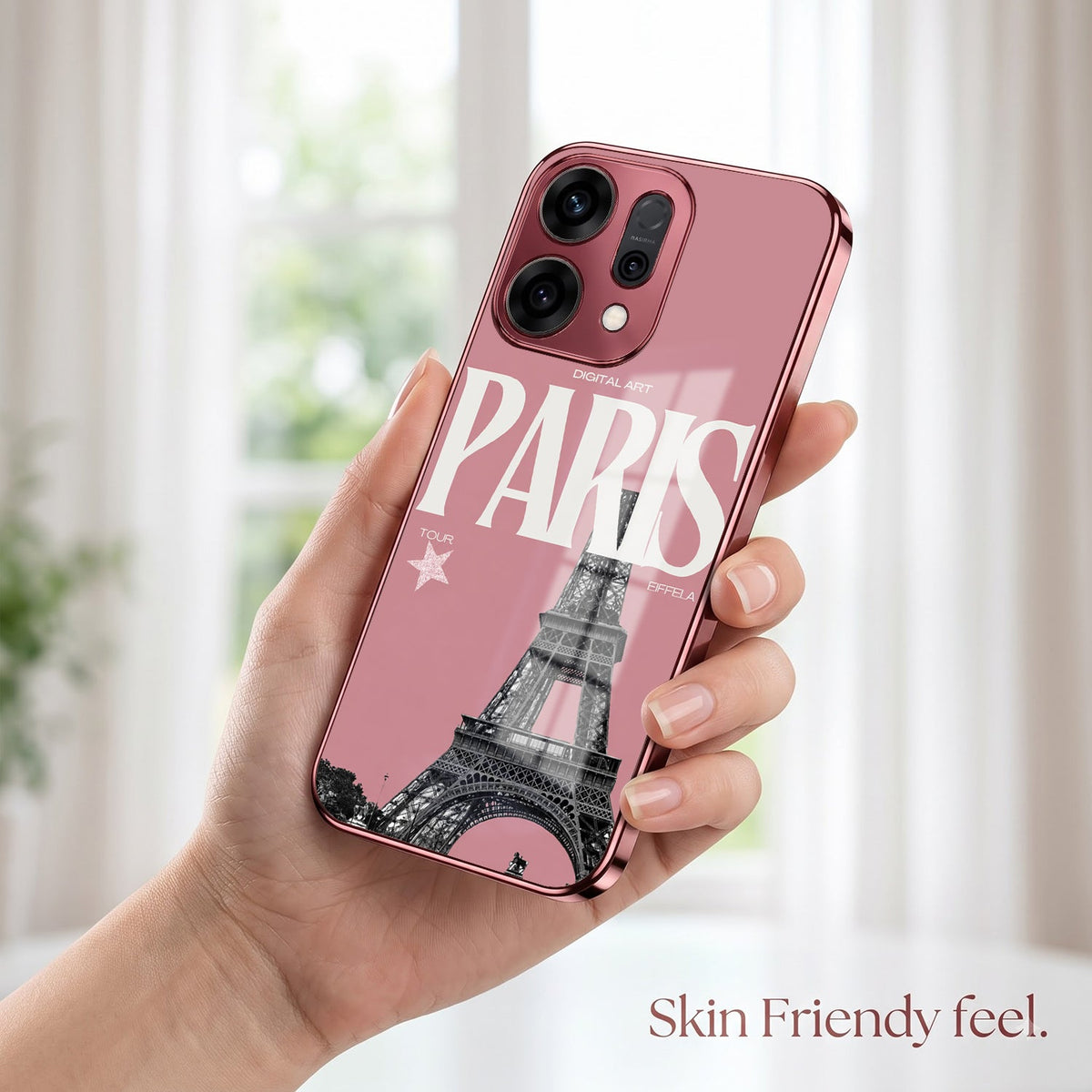 Oppo Reno 14 5G Luxury Paris Tower Pink Electroplated Glass Phone Back Case