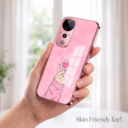 Vivo V40 Pro 5G Luxury Heart Pink Electroplated Glass Phone Back Case