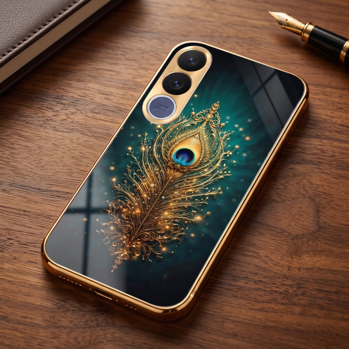 Vivo V70 FE 5G Golden Peacock Feather Gold Electroplated Glass Phone Back Case