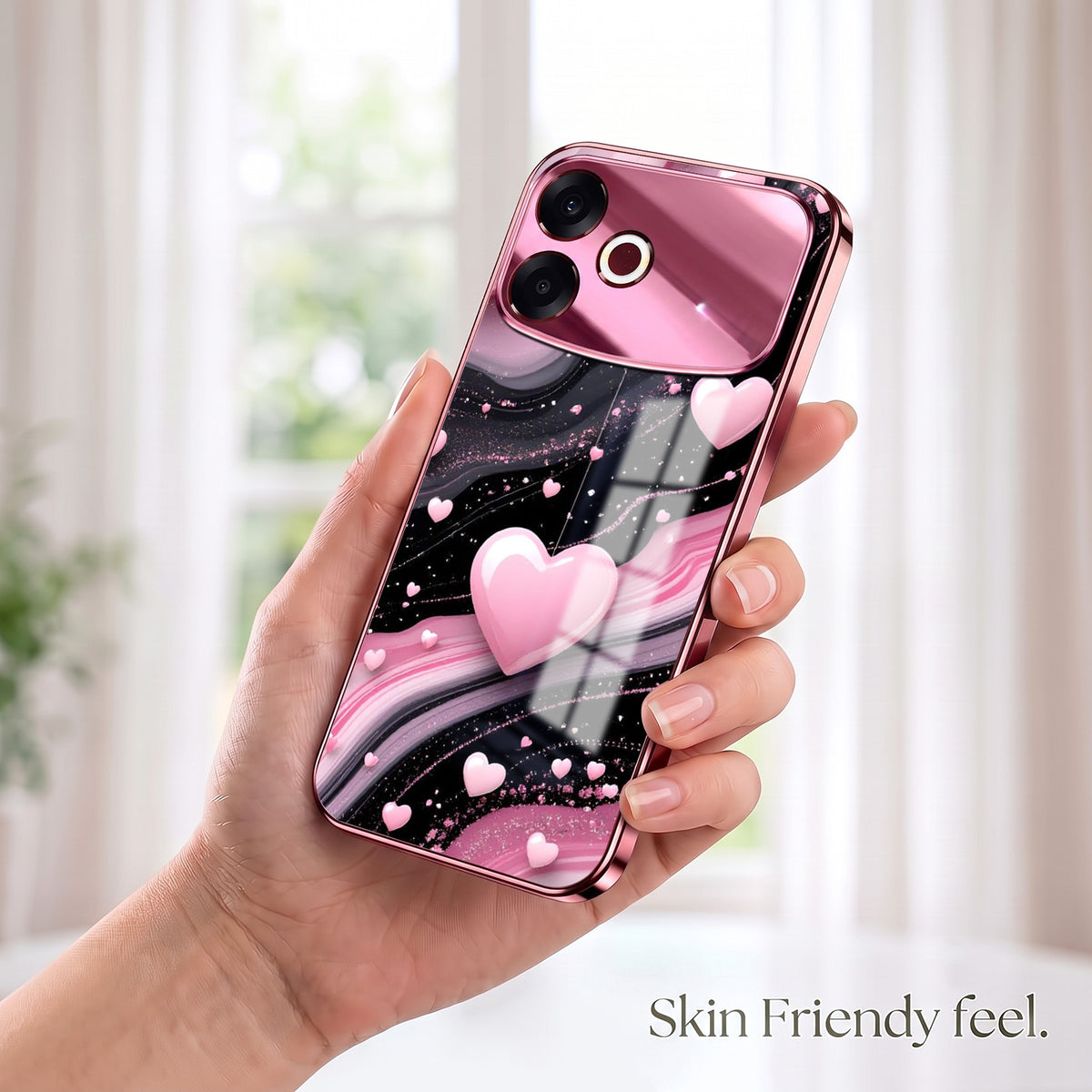 Oppo F33 Pro 5G Love Sparkle Pink Electroplated Glass Phone Back Case