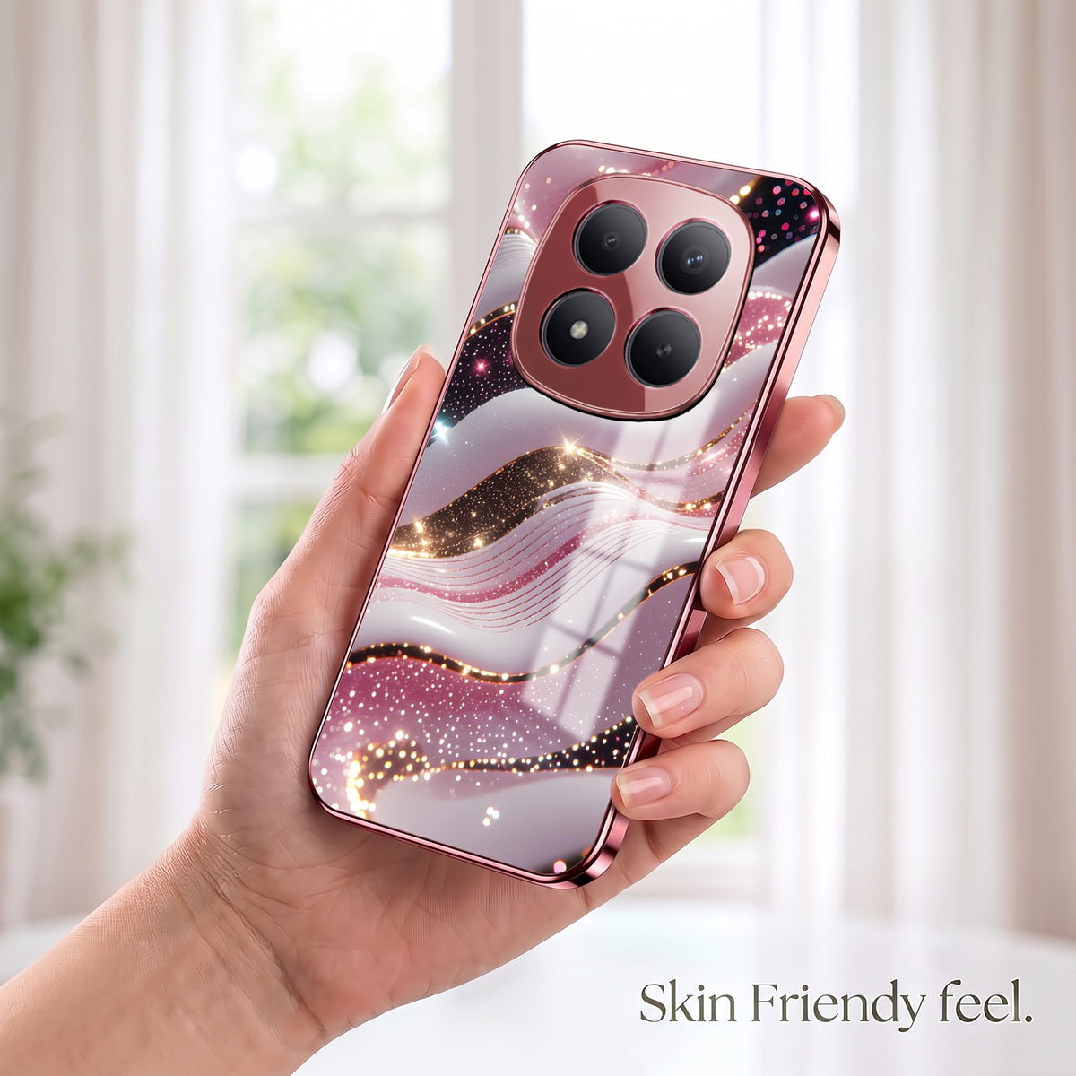 Redmi Note 15 Pro+ 5G Midnight Pearl Wave Pink Electroplated Glass Phone Back Case